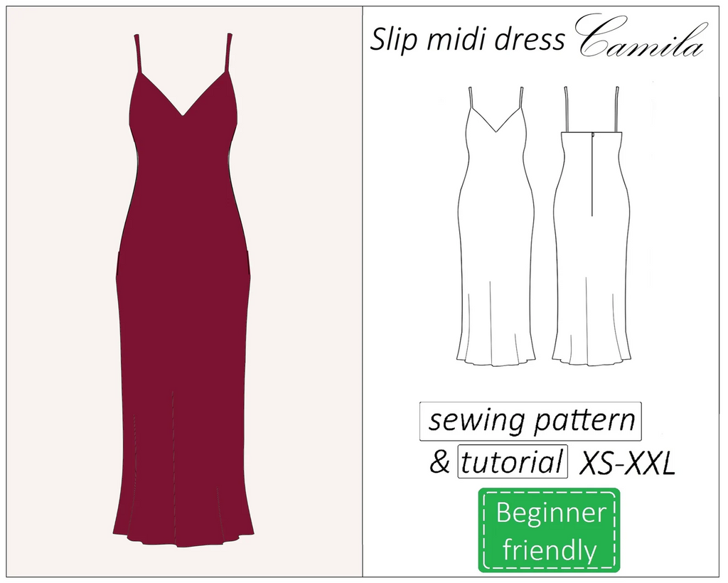 Camila slip dress sewing pattern | Instant PDF download
