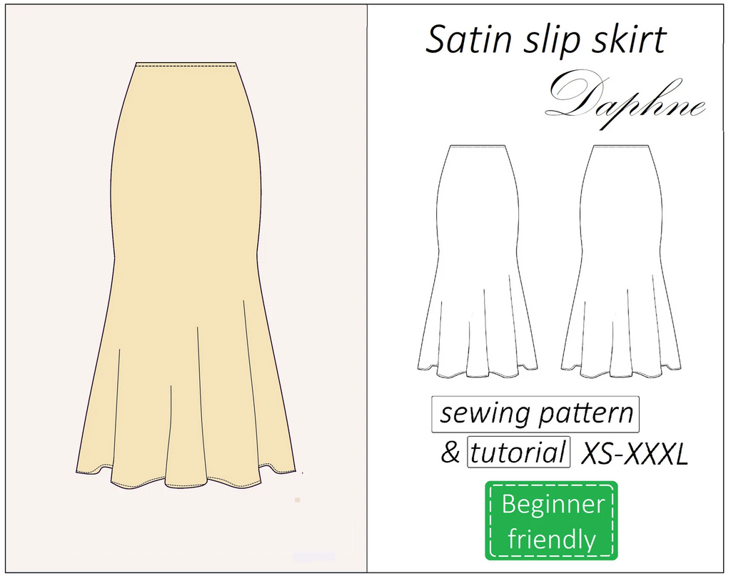 Daphne flared satin slip skirt sewing pattern | Instant PDF download
