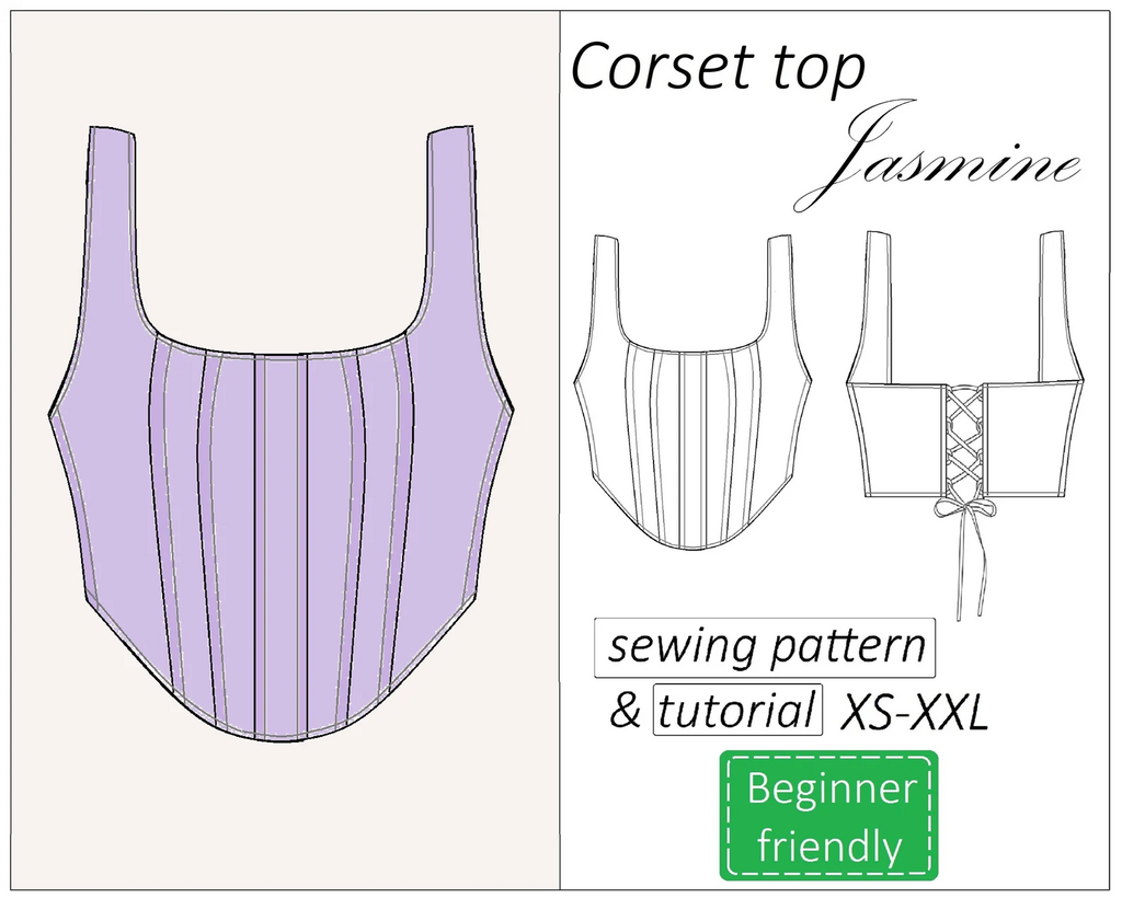 Jasmine corset top sewing pattern | Instant PDF download