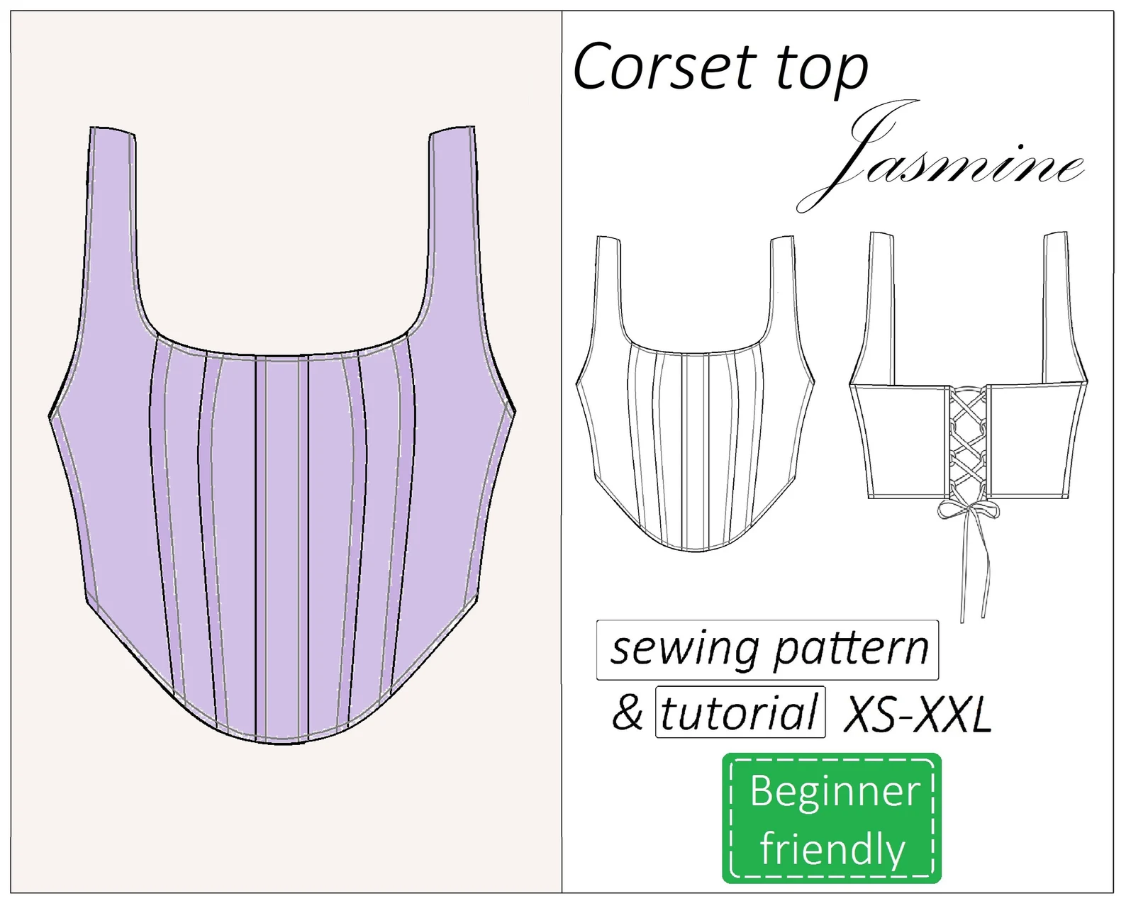 Jasmine corset top sewing pattern | Instant PDF download