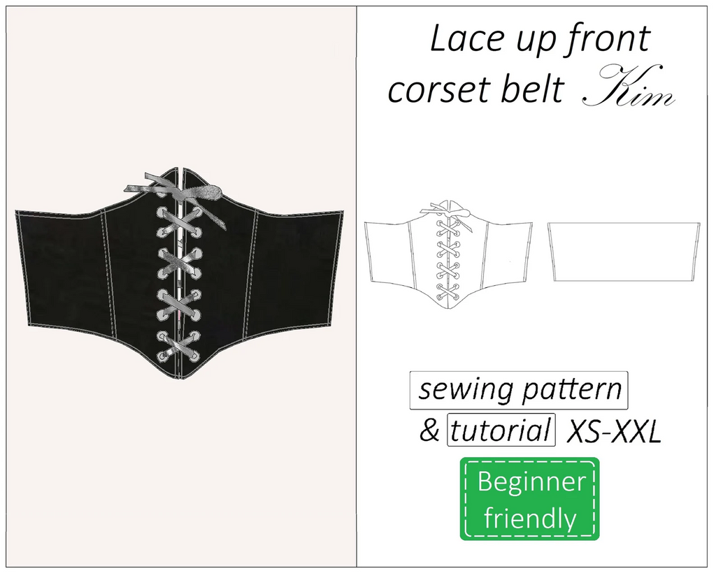 Kim front lace corset belt sewing pattern | Instant PDF download