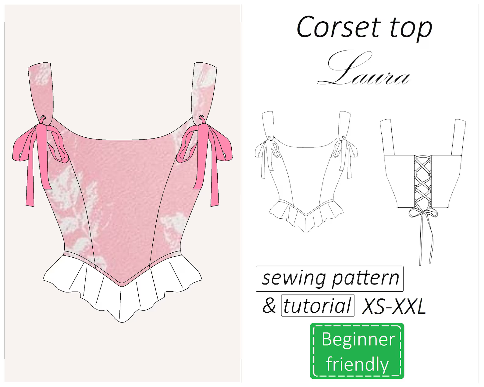 Laura shoulder tie corset top | Instant PDF download