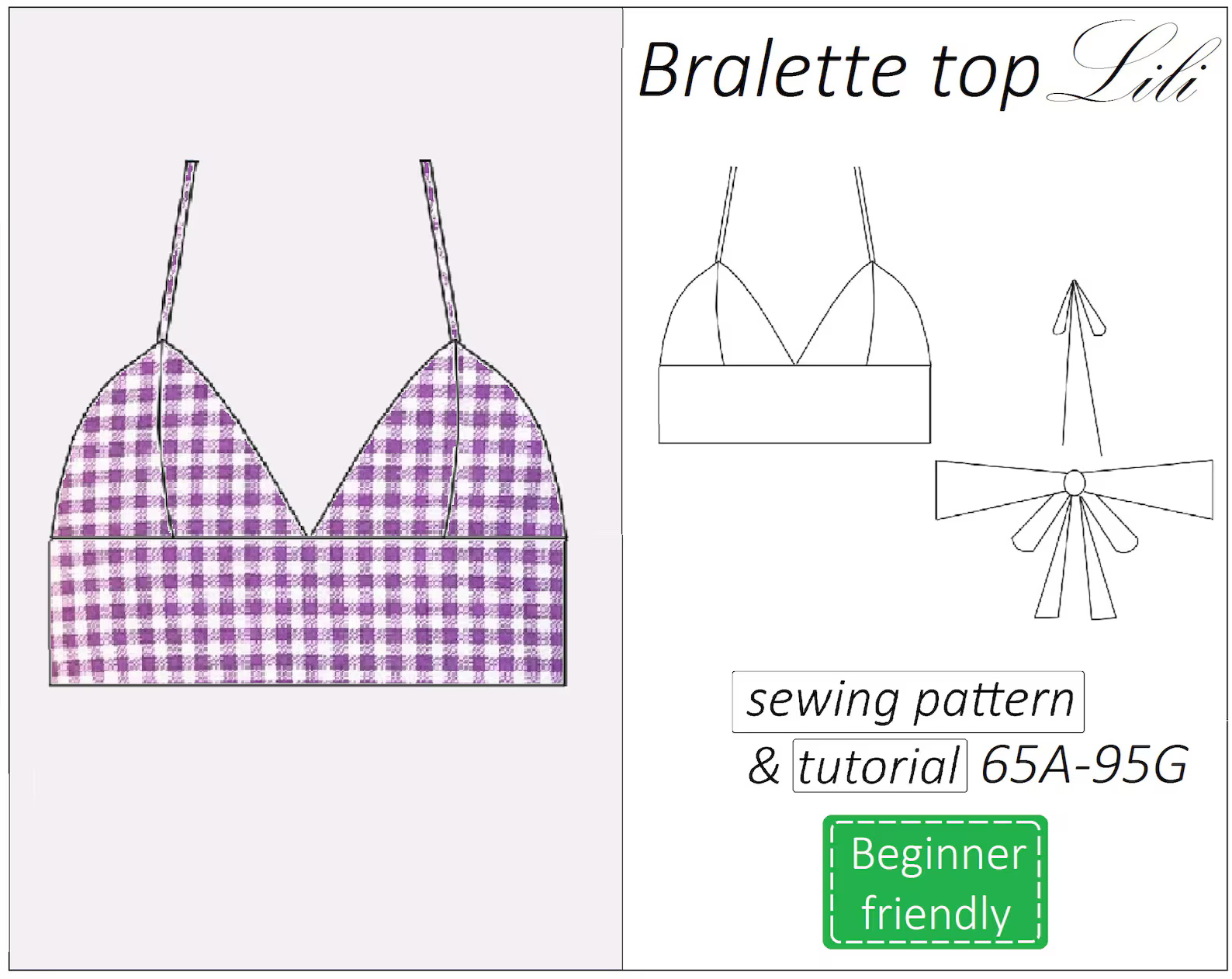 Lili bralette crop top sewing pattern | Instant PDF download