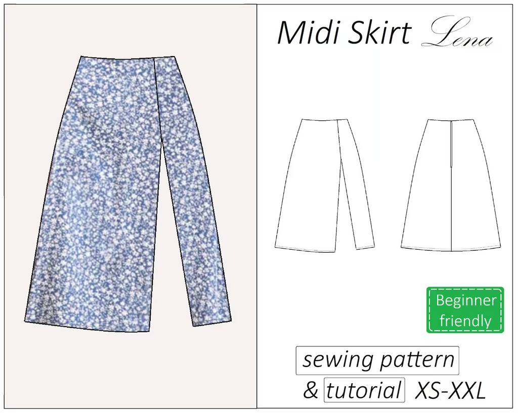 Lena midi skirt with slit sewing pattern | Instant PDF download
