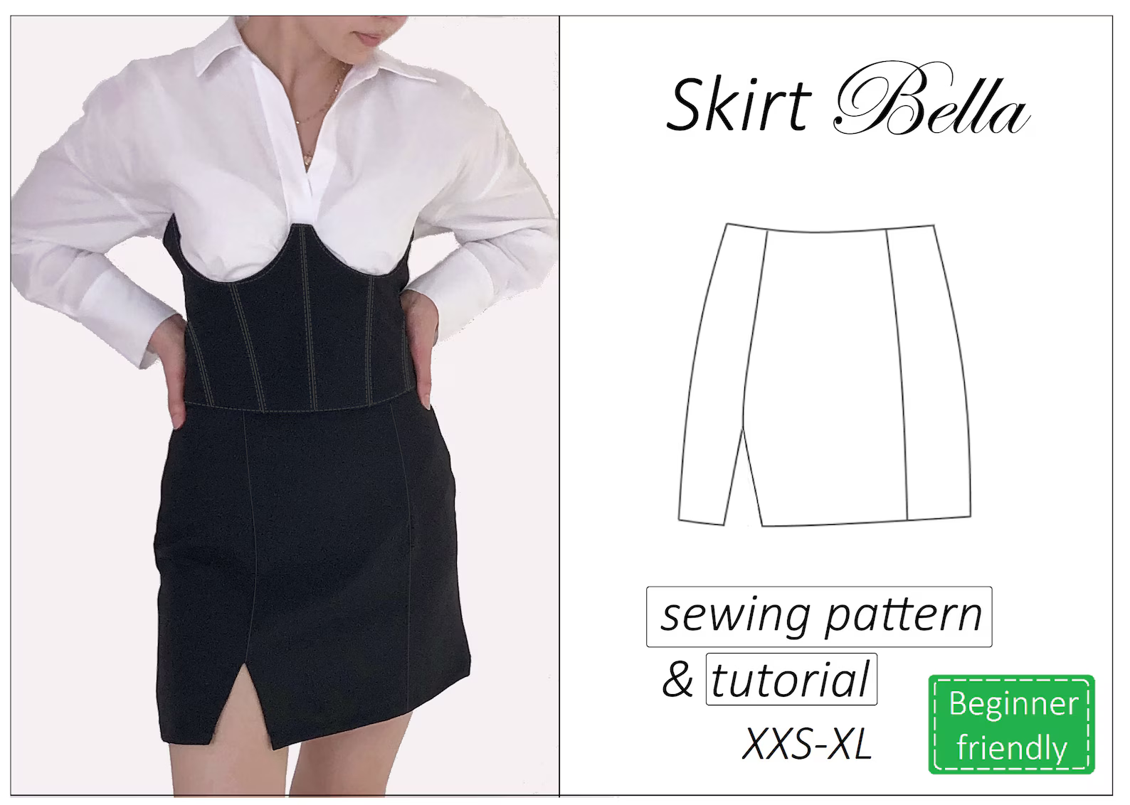 Bella mini skirt with slit sewing pattern | Instant PDF download