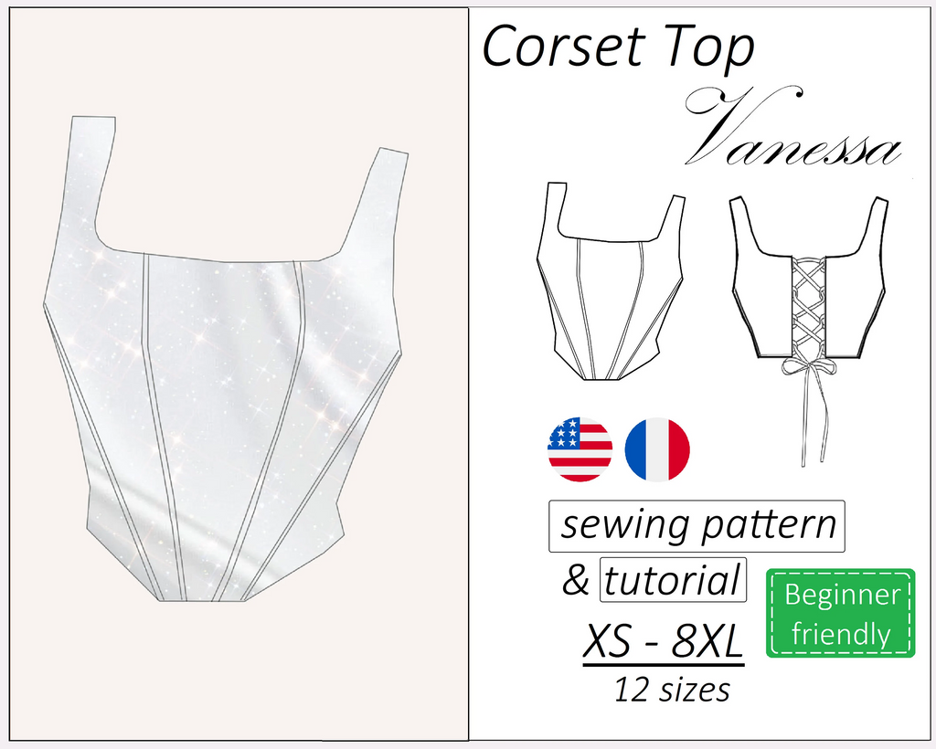 Vanessa corset top sewing pattern | Instant PDF download