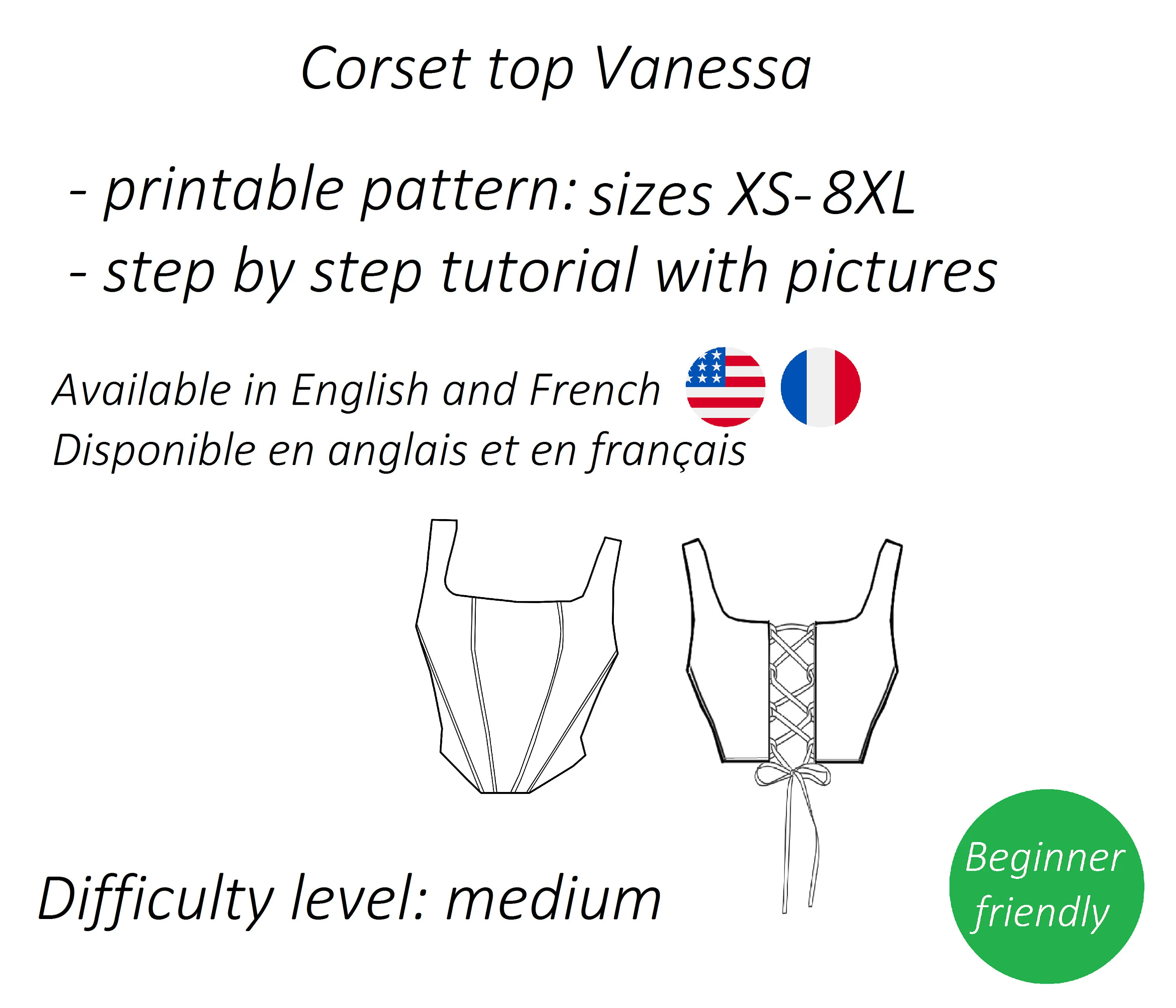 Vanessa corset top sewing pattern | Instant PDF download