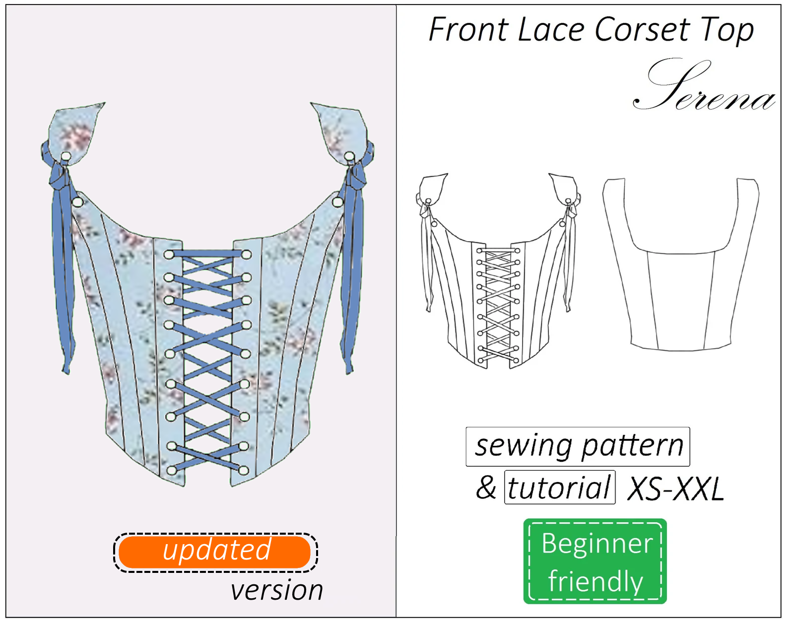 Serena lace front corset top sewing pattern | Instant PDF download