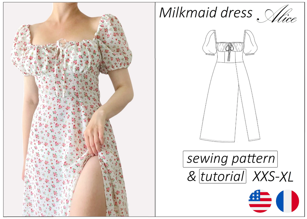 Alice milkmaid dress sewing pattern | Instant PDF download