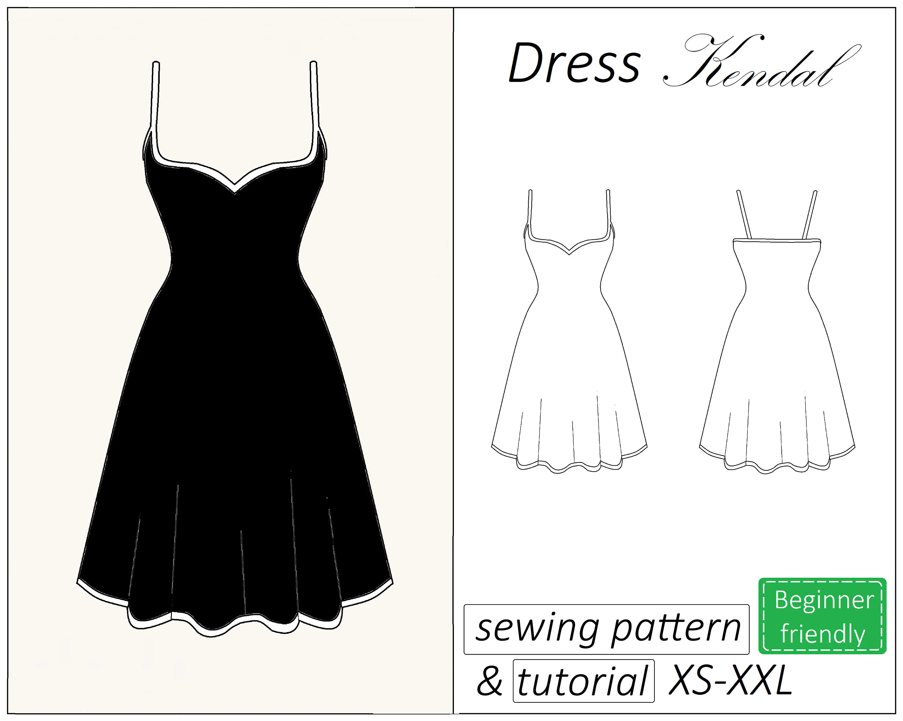 Kendal heart neckline dress sewing pattern | Instant PDF download