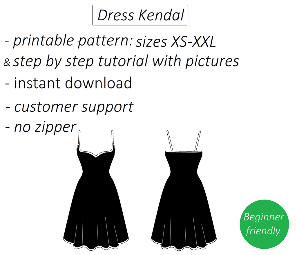 Kendal heart neckline dress sewing pattern | Instant PDF download