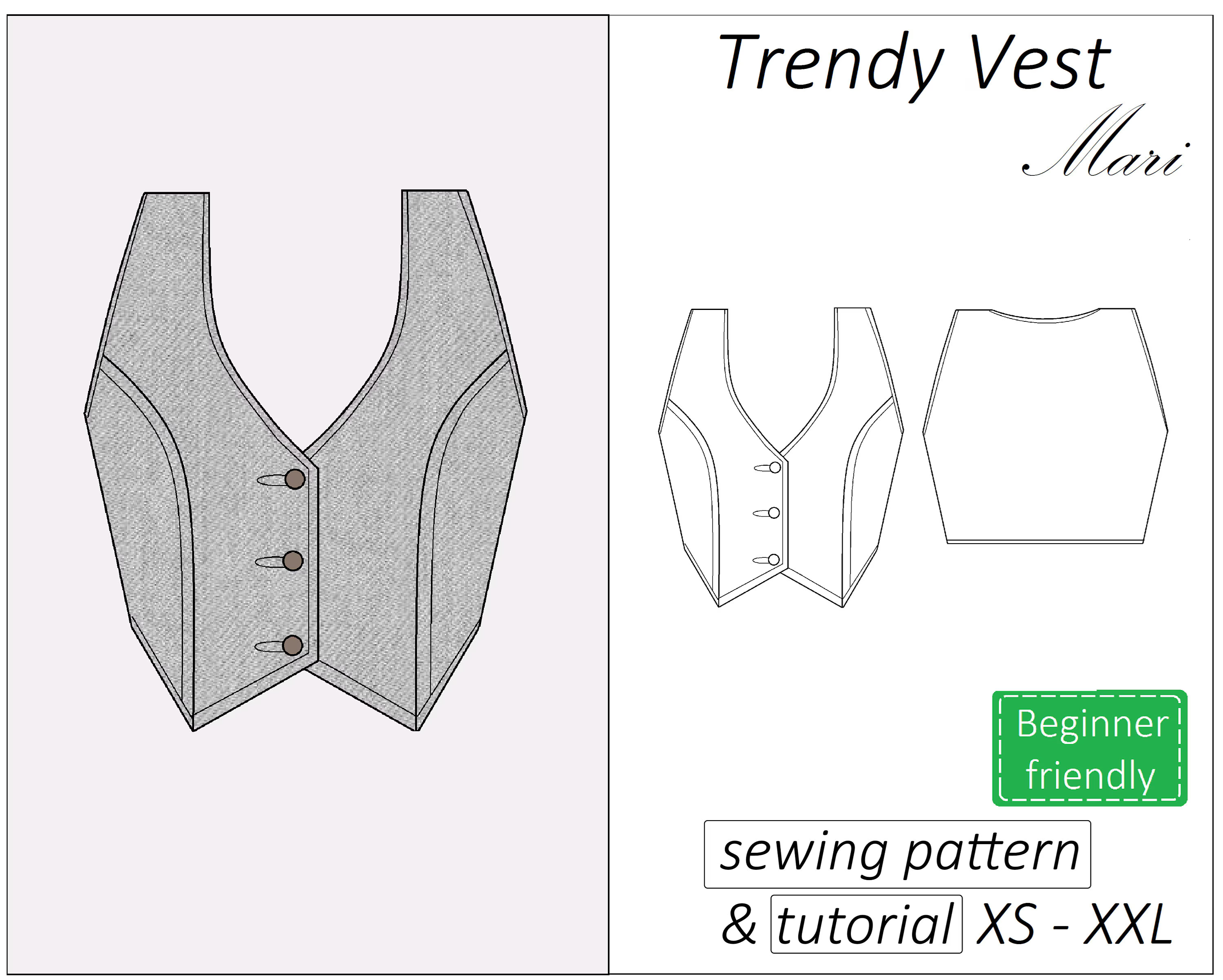 Mari cropped vest sewing pattern | Instant PDF download