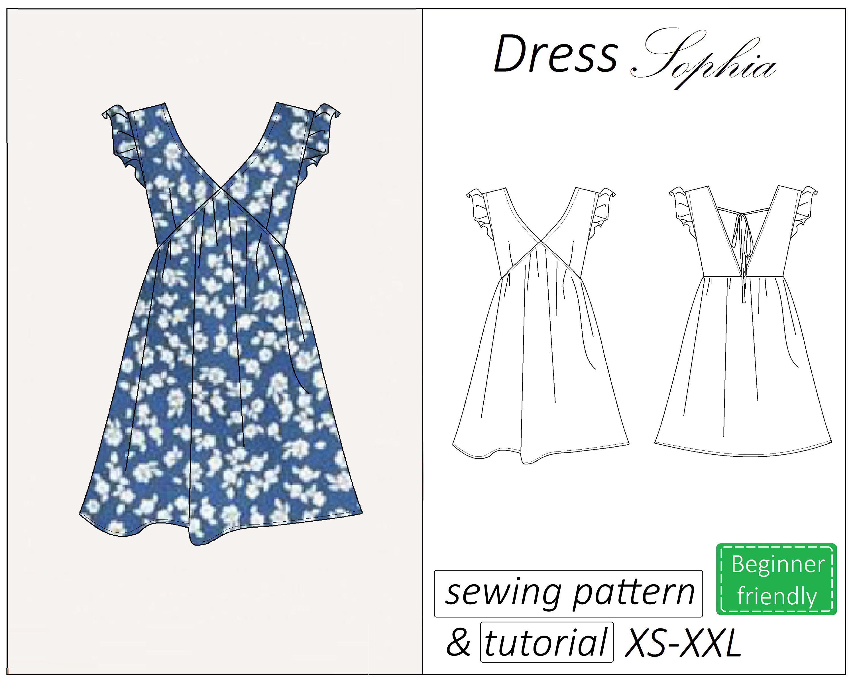 Sophia babydoll sundress dress sewing pattern | Instant PDF download
