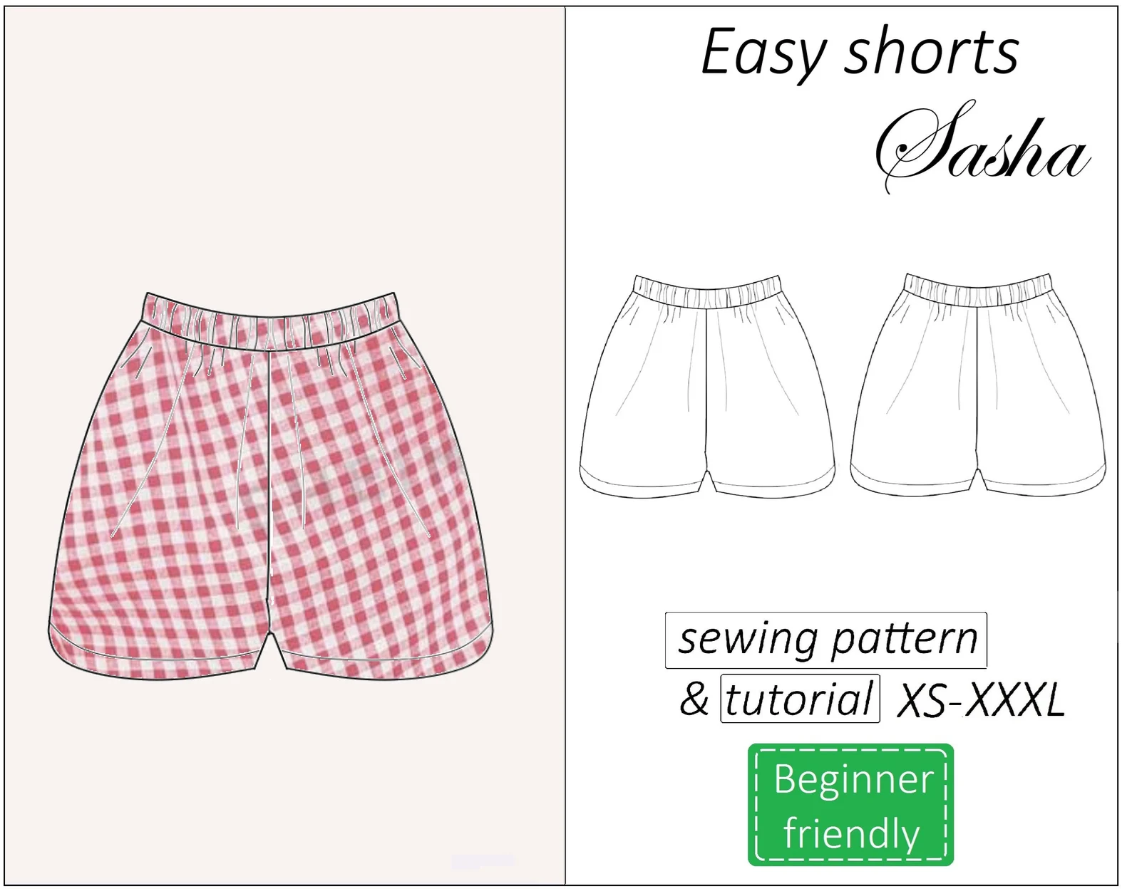 Sasha basic shorts sewing pattern | Instant PDF download