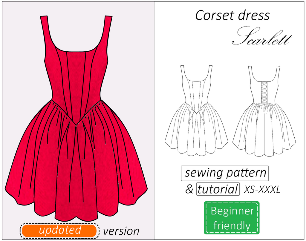 Scarlett corset dress sewing pattern | Instant PDF download