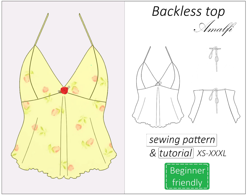 Amalfi backless top halter neck sewing pattern | Instant PDF download