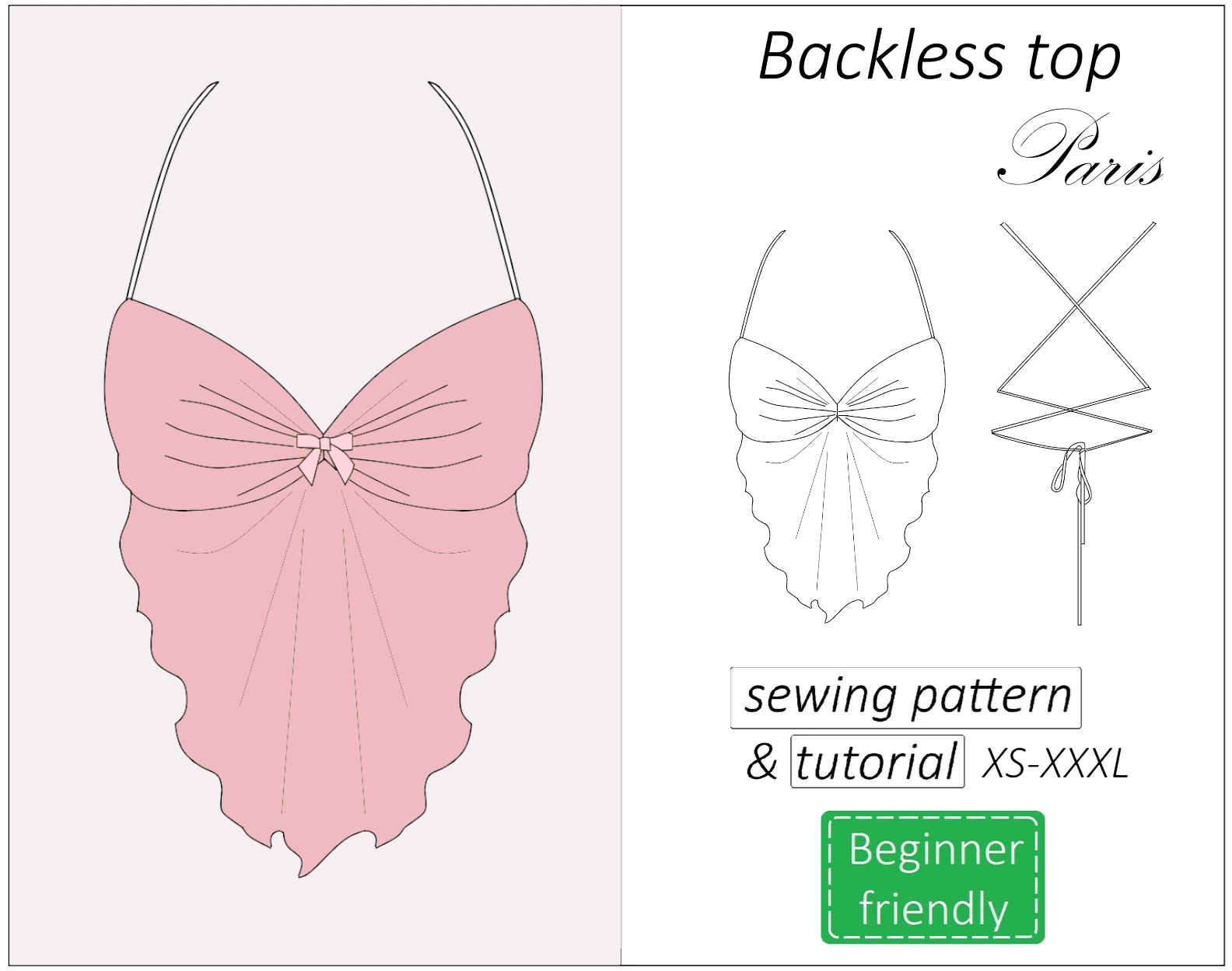 Paris backless halter neck top sewing pattern | Instant PDF download