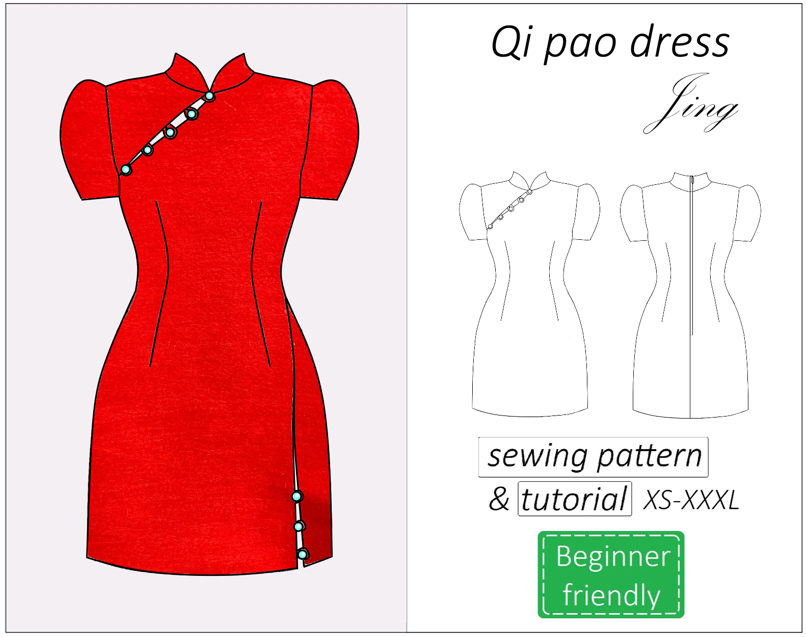 Qi pao dress sewing pattern | Instant PDF download