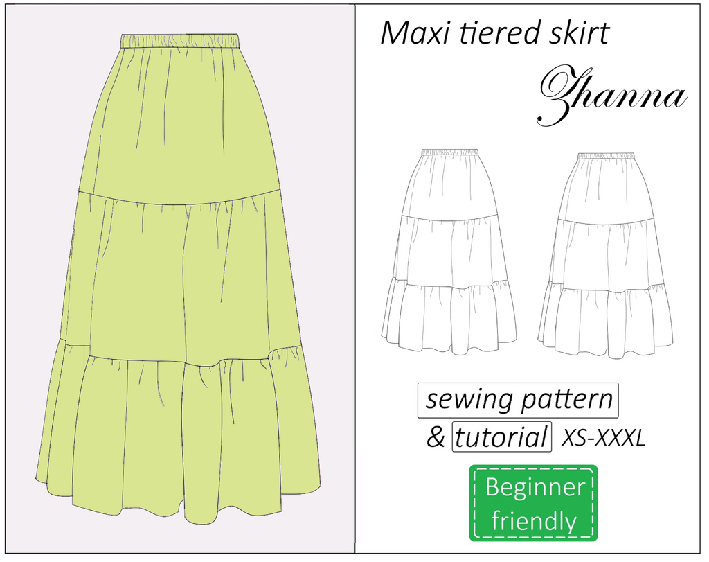 Zhanna tiered maxi skirt sewing pattern | Instant PDF download