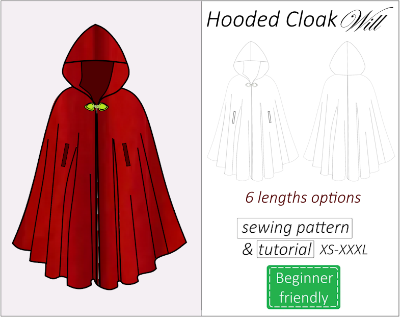 Will cloak with hood sewing pattern | Instant PDF download