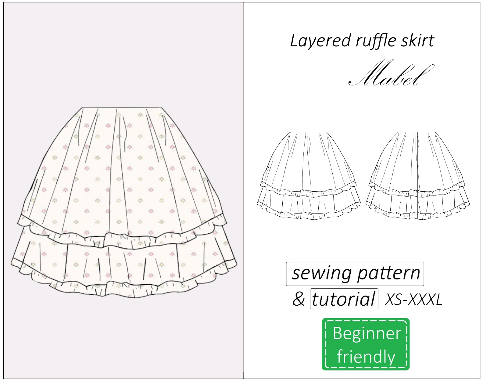 Mabel layered ruffle skirt sewing pattern | Instant PDF download