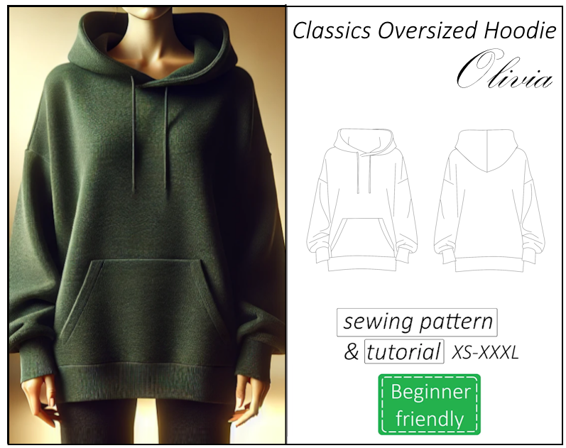 Olivia classic oversized hoodie sewing pattern | Instant PDF download