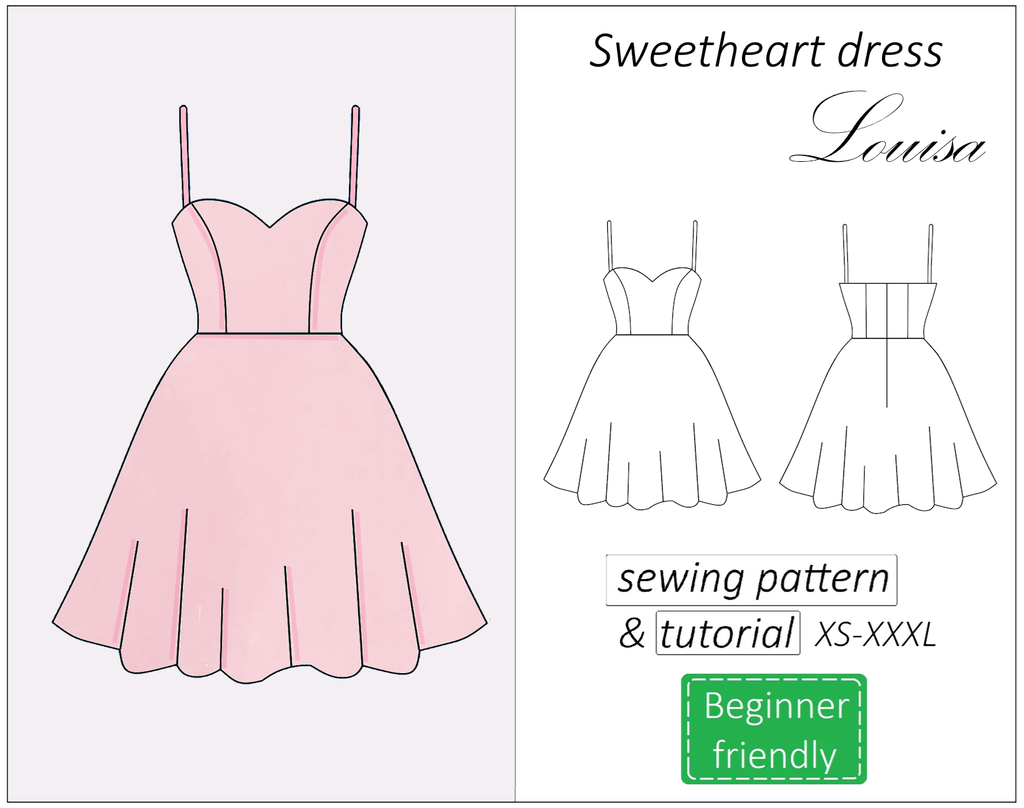Louisa sweetheart dress sewing pattern | Instant PDF download