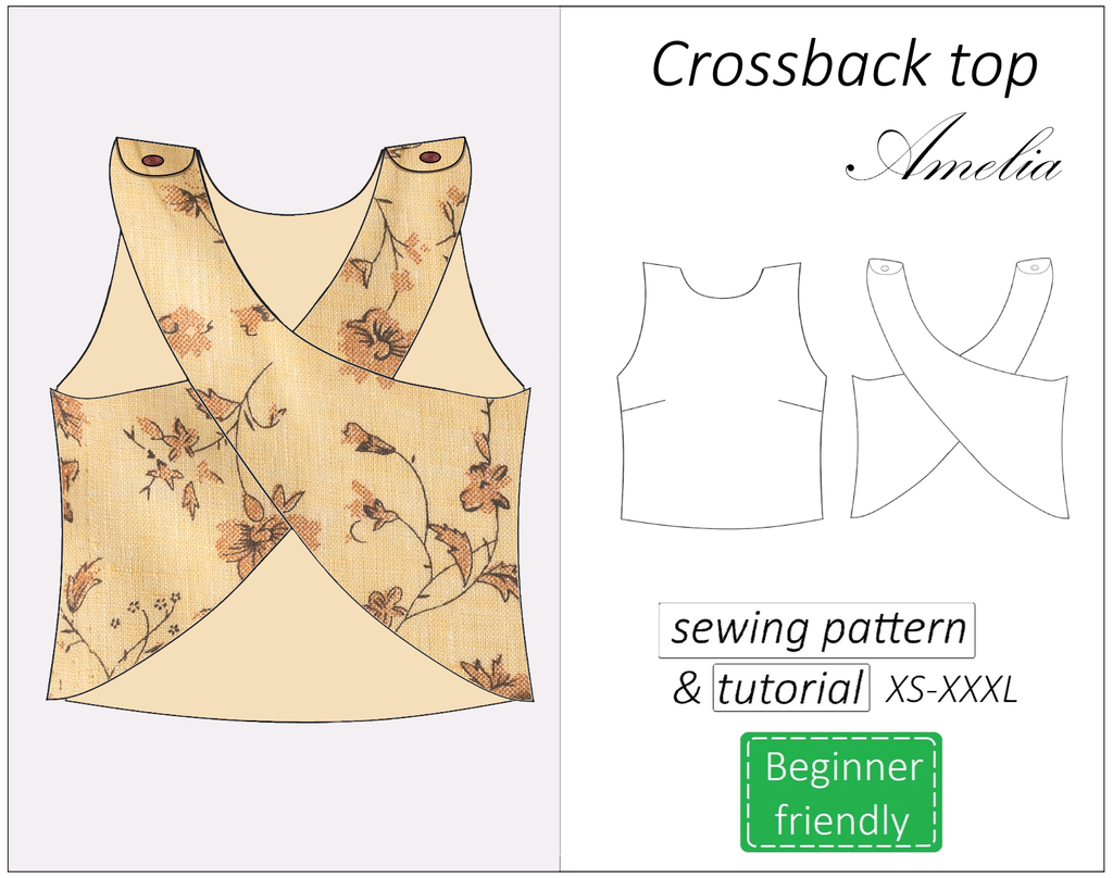 Amelia crossback top sewing pattern | Instant PDF download