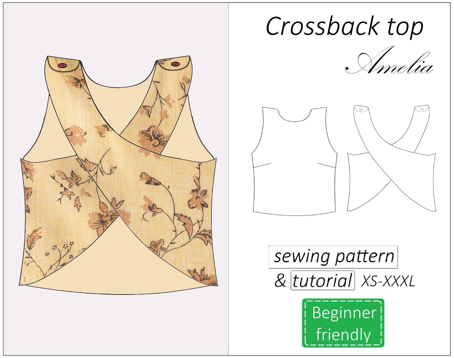 Amelia crossback top sewing pattern | Instant PDF download