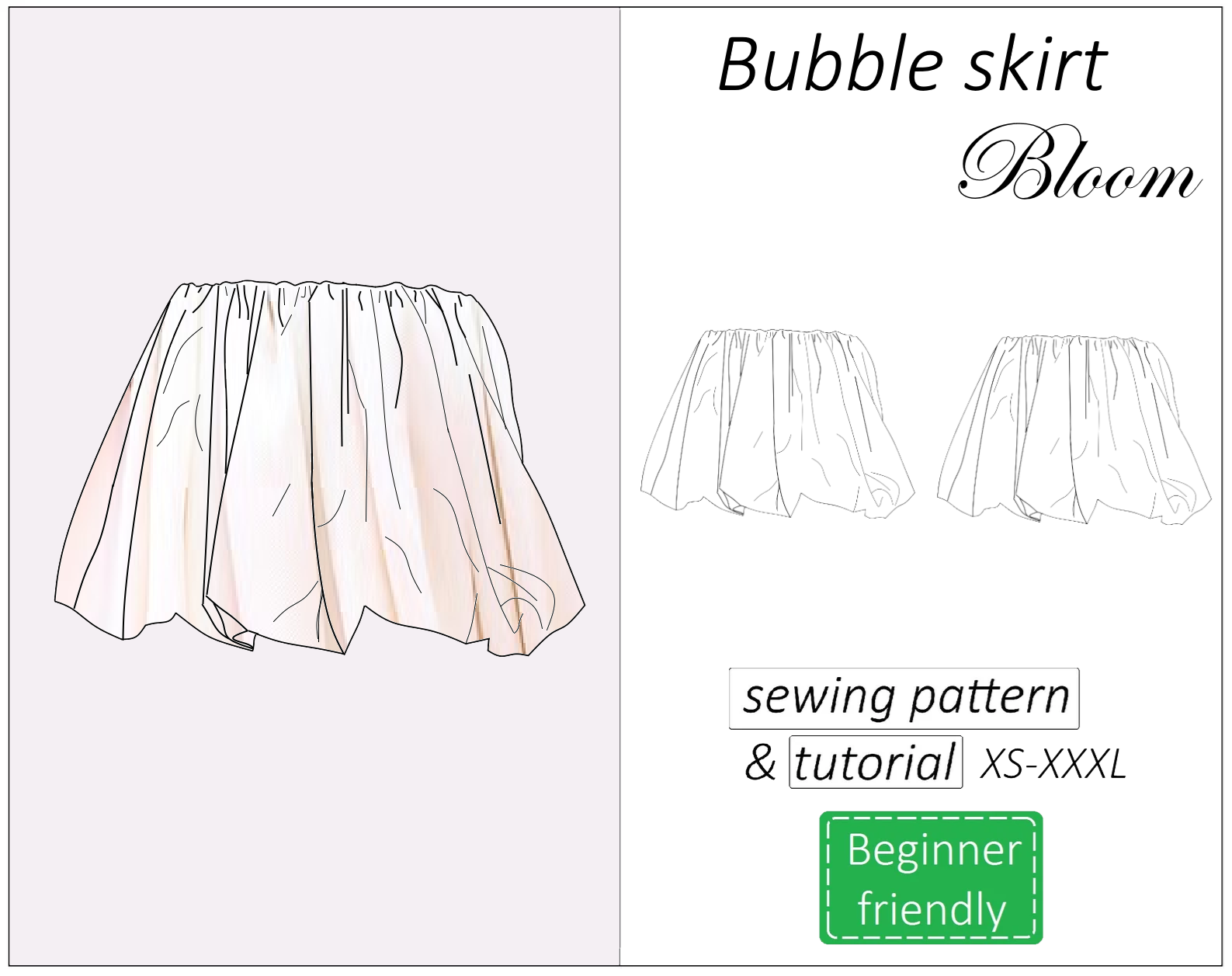 Bloom bubble mini skirt sewing pattern | Instant PDF download
