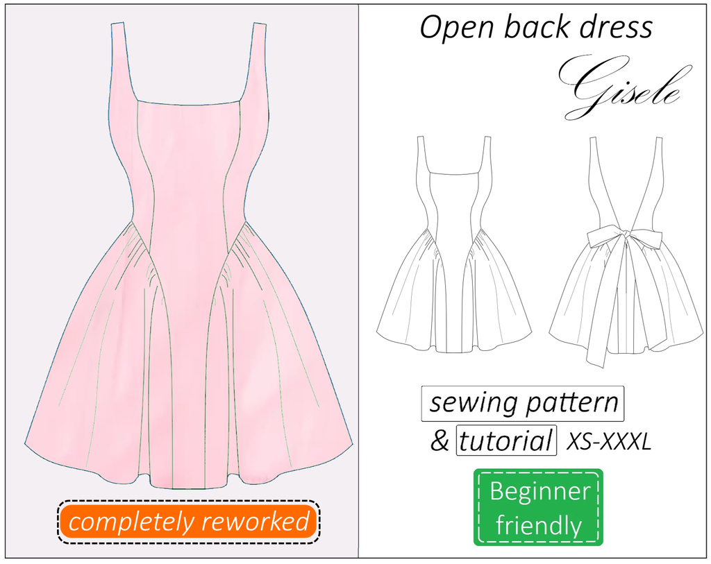 Gisele open back dress with side gathers sewing pattern | Instant PDF download