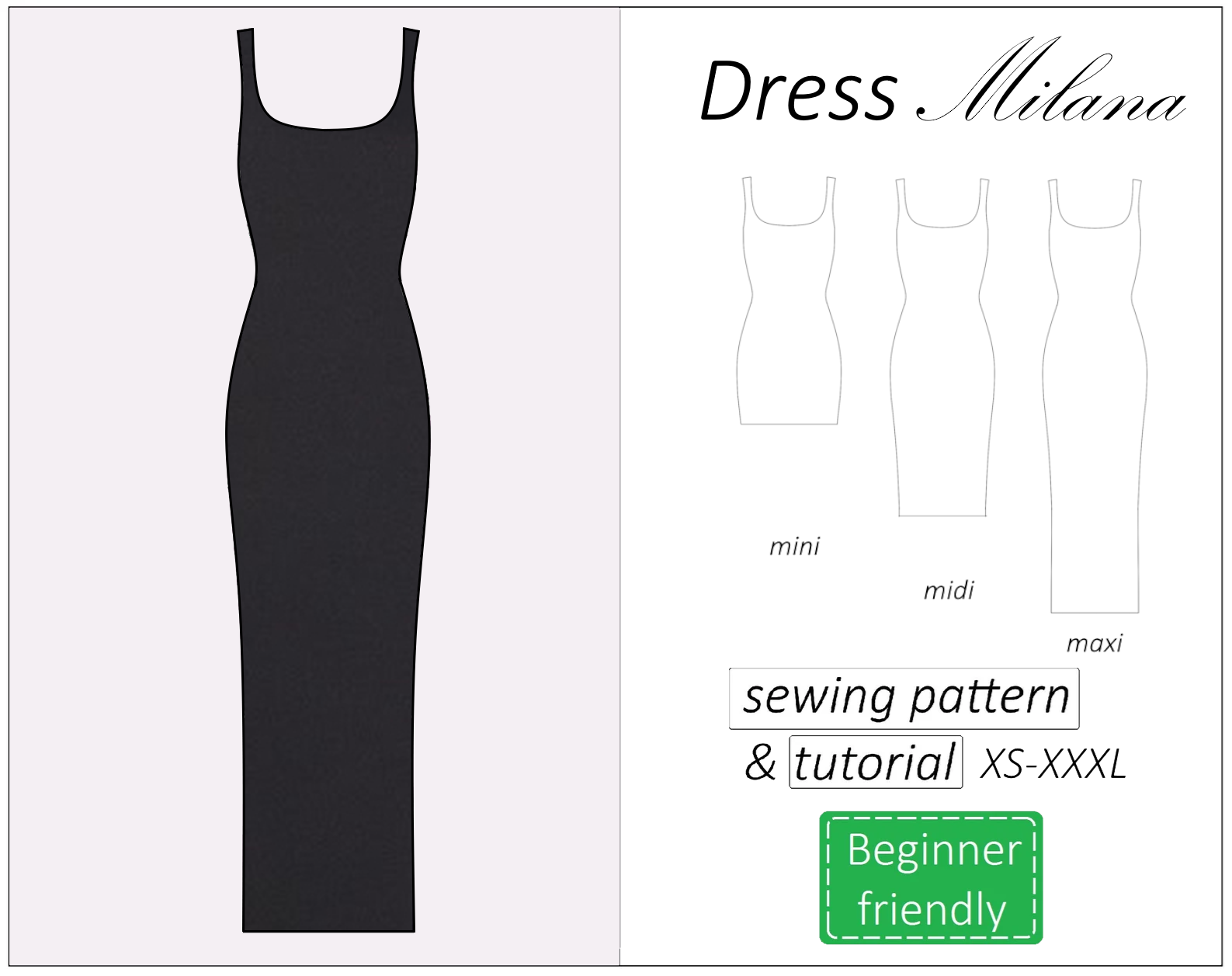 Milana bodycon tank dress sewing pattern | Instant PDF download