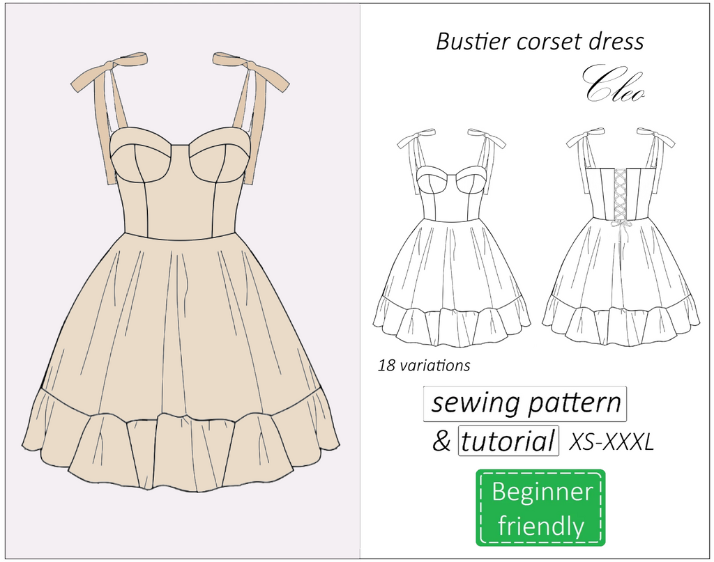 Cleo bustier corset dress sewing pattern 18 variations | Instant PDF download