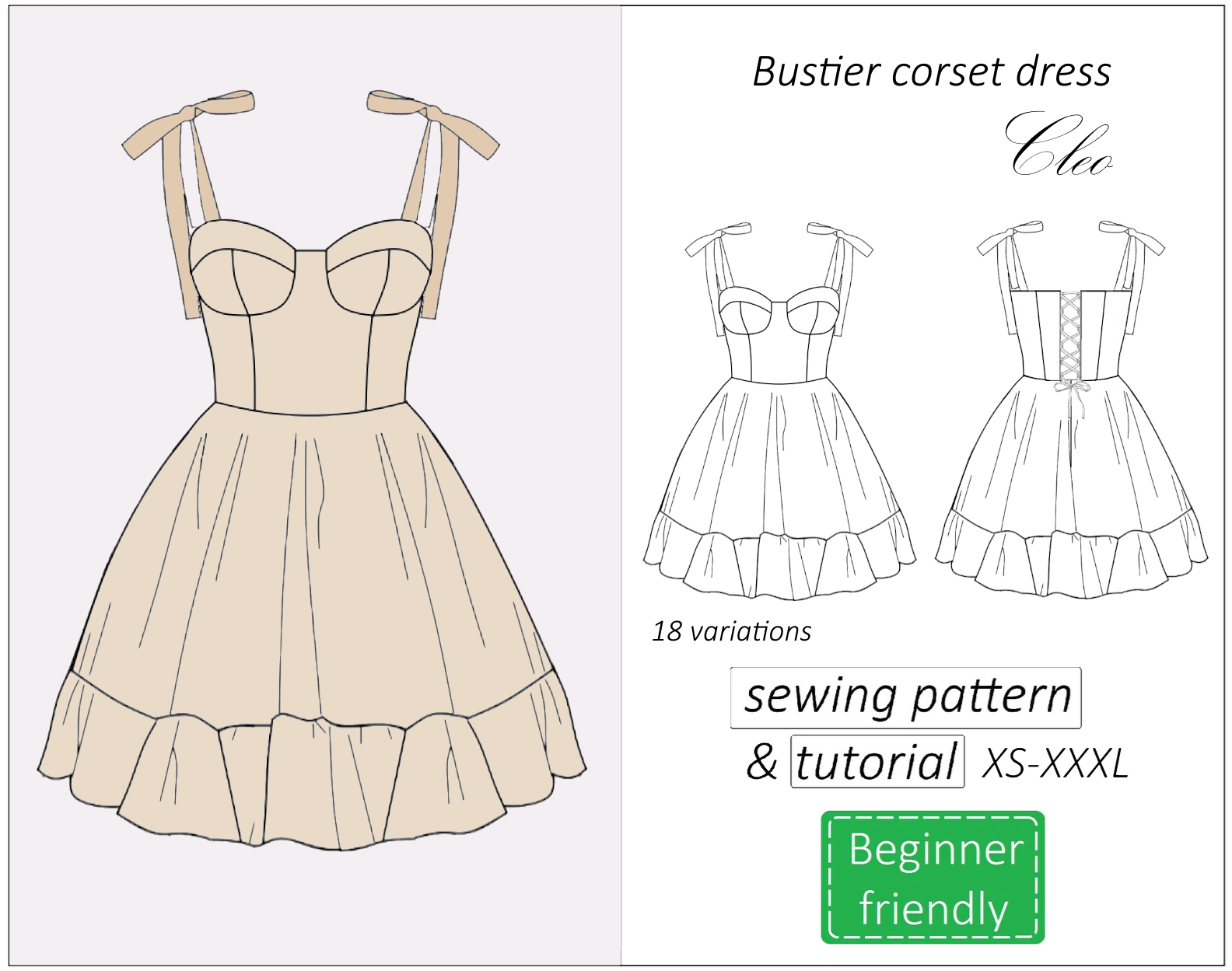 Cleo bustier corset dress sewing pattern 18 variations | Instant PDF download
