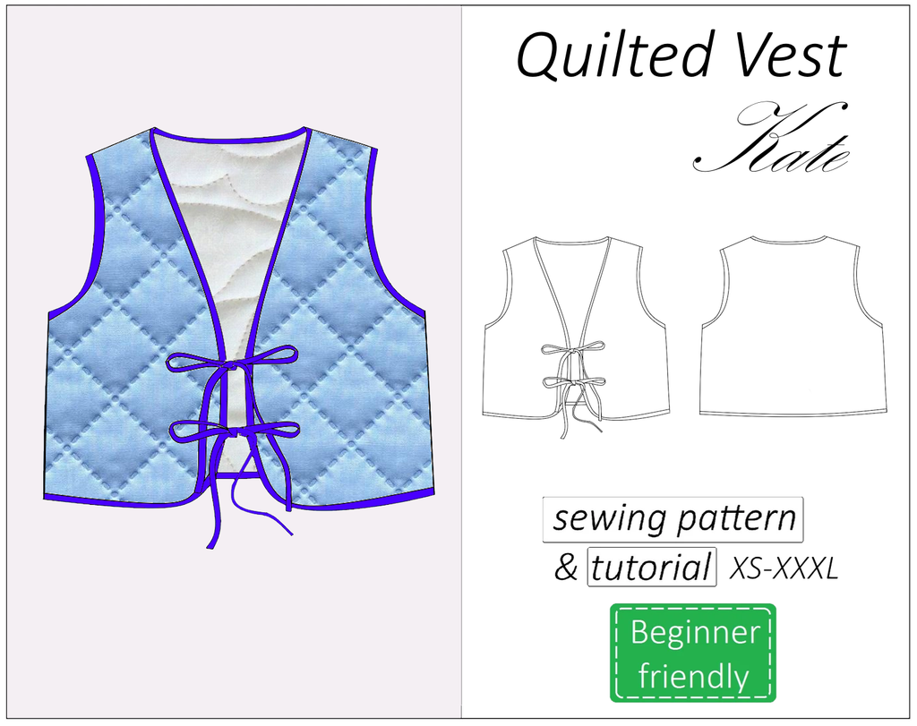 Kate quilted vest sewing pattern | Instant PDF download