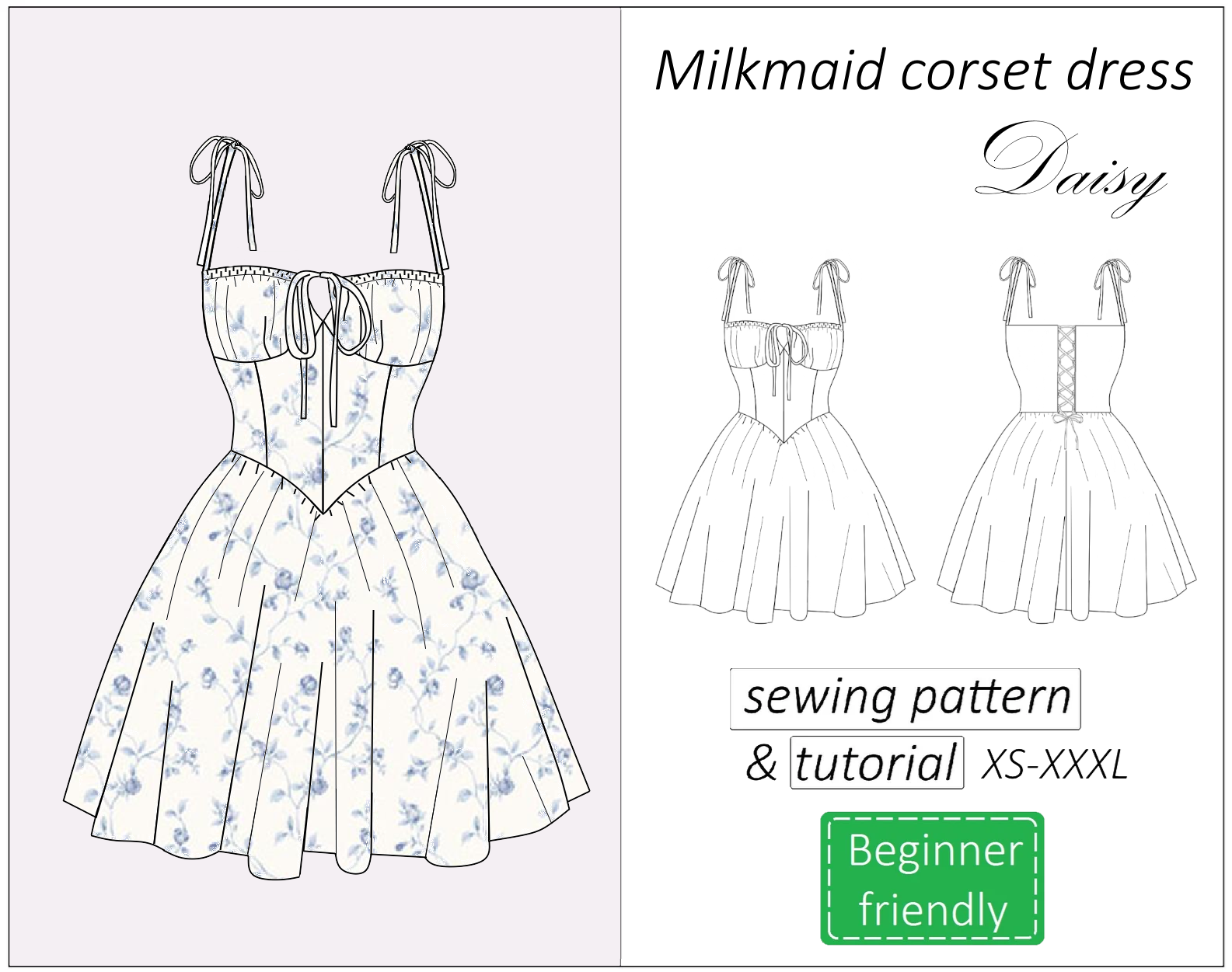 Daisy milkmaid corset dress sewing pattern | Instant PDF download