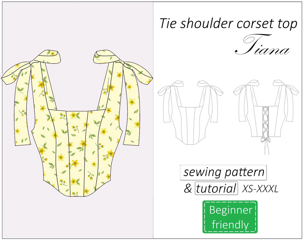 Tiana tie shoulder corset top sewing pattern | Instant PDF download