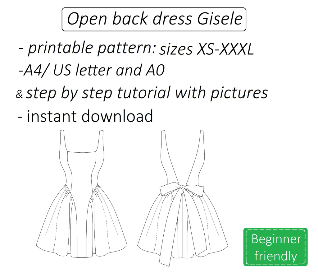 Gisele open back dress with side gathers sewing pattern | Instant PDF download
