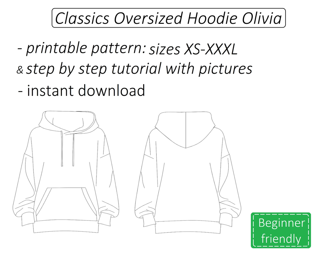 Olivia classic oversized hoodie sewing pattern | Instant PDF download