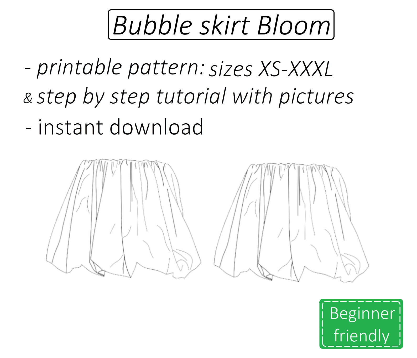 Bloom bubble mini skirt sewing pattern | Instant PDF download