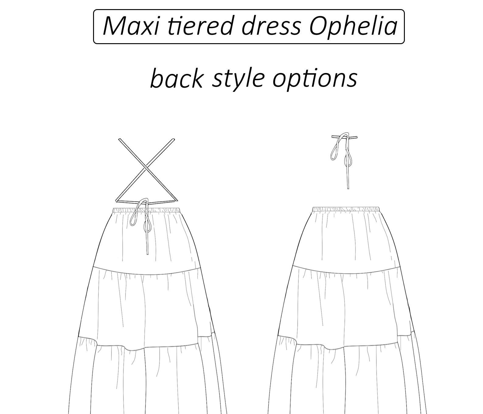Ophelia maxi tiered backless dress sewing pattern | Instant PDF download