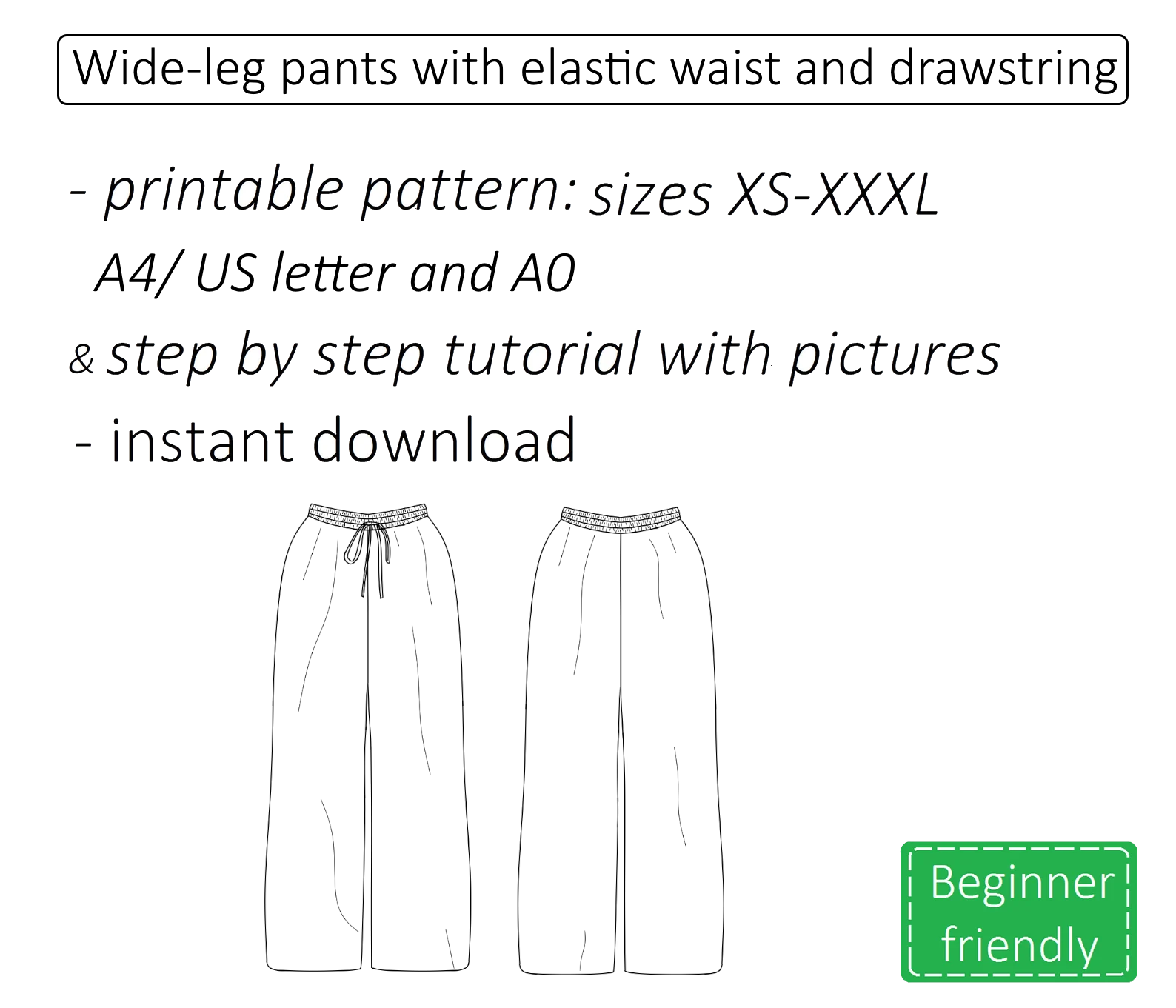 Hope wide-leg pants sewing pattern | Instant PDF download
