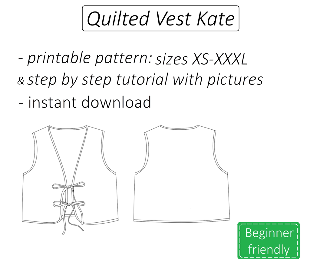 Kate quilted vest sewing pattern | Instant PDF download