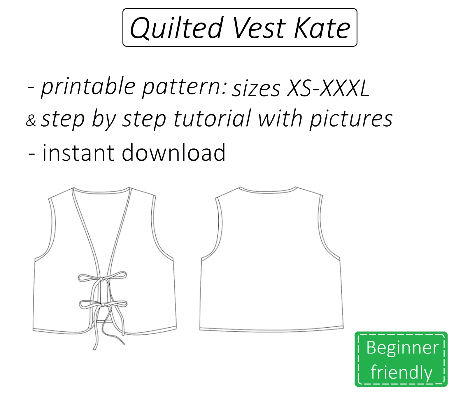 Kate quilted vest sewing pattern | Instant PDF download