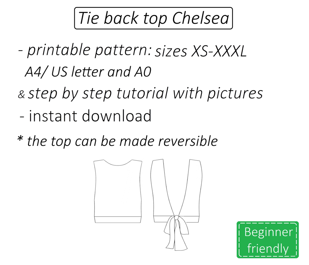 Chelsea tie back backless top sewing pattern | Instant PDF download