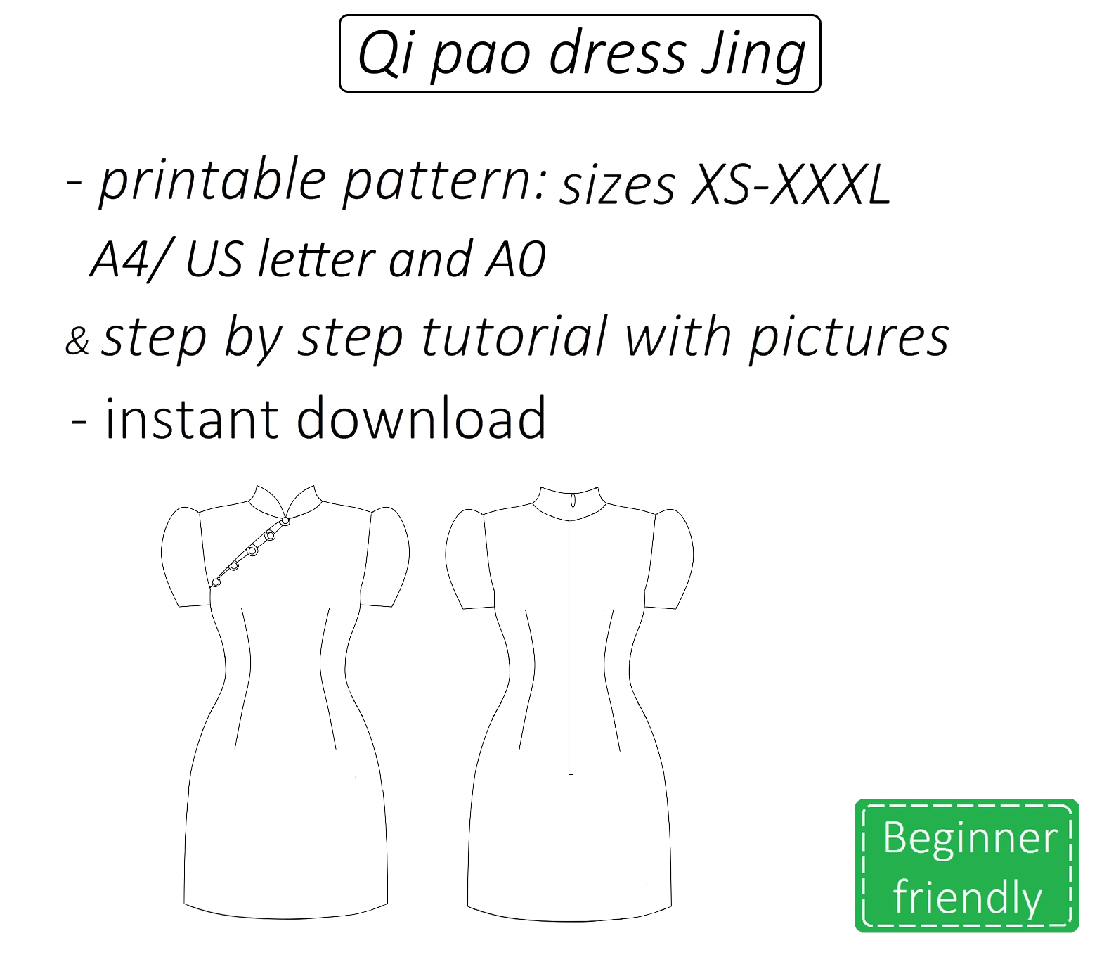 Qi pao dress sewing pattern | Instant PDF download
