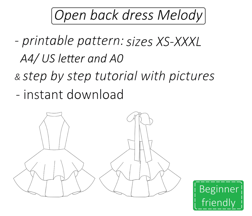 Melody open back halter neck dress sewing pattern | Insatnt PDF download