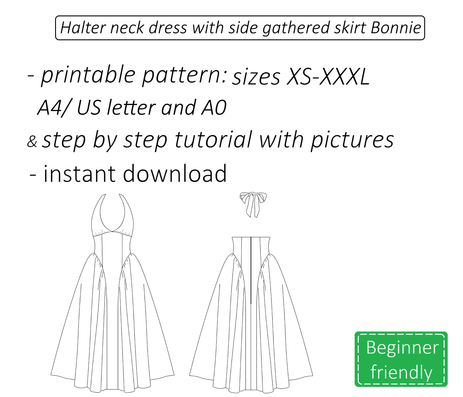 Bonnie halter neck dress | Instant PDF download