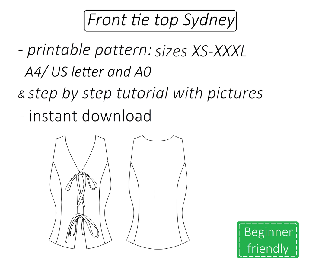 Front tie top Sydney sewing pattern | Instant PDF download