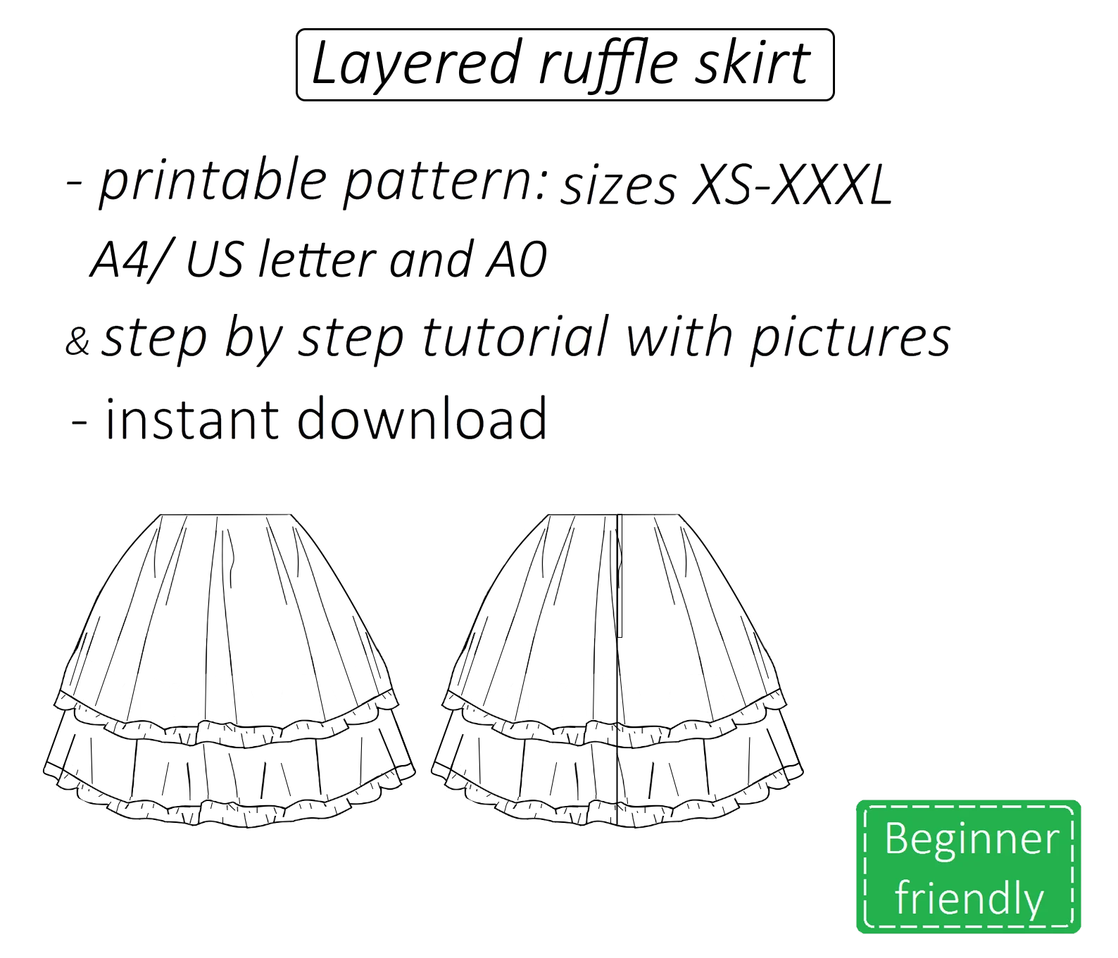 Mabel layered ruffle skirt sewing pattern | Instant PDF download